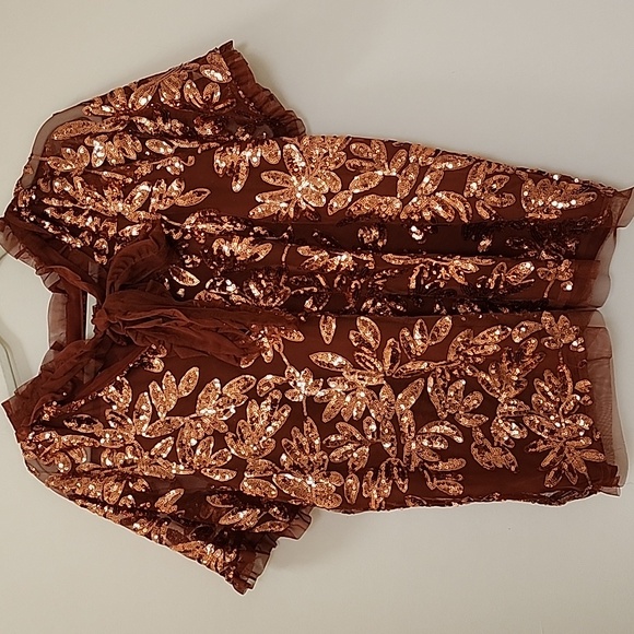 Anthropologie Womens Burnt Orange Floral Sequin Cut Out Blouse Top Size XL - Picture 11 of 16